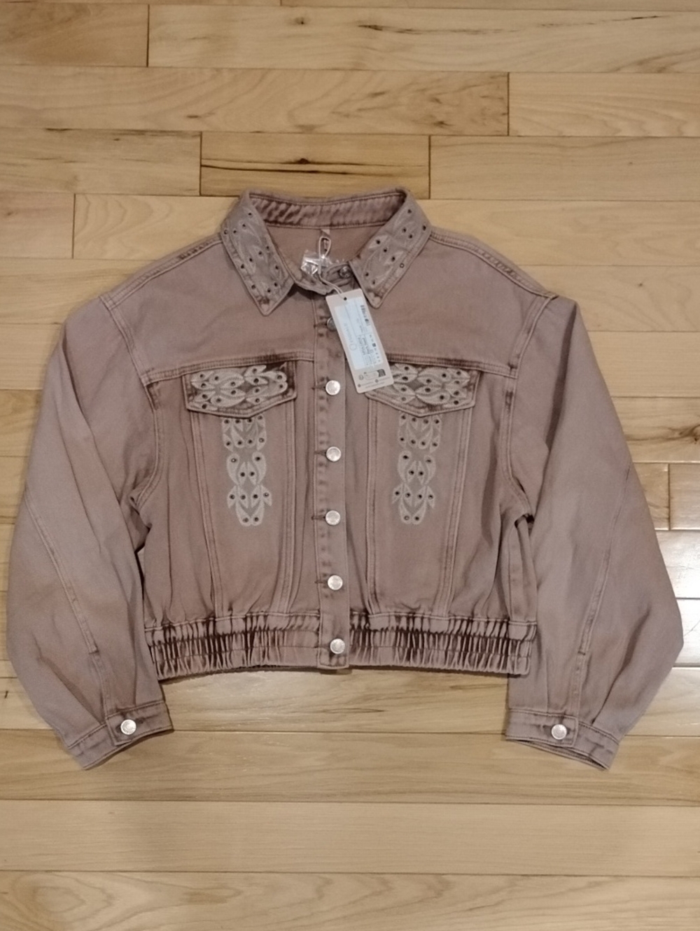 NWT Esqualo Embroidered Cropped Utility Jacket - Dusty Mauve